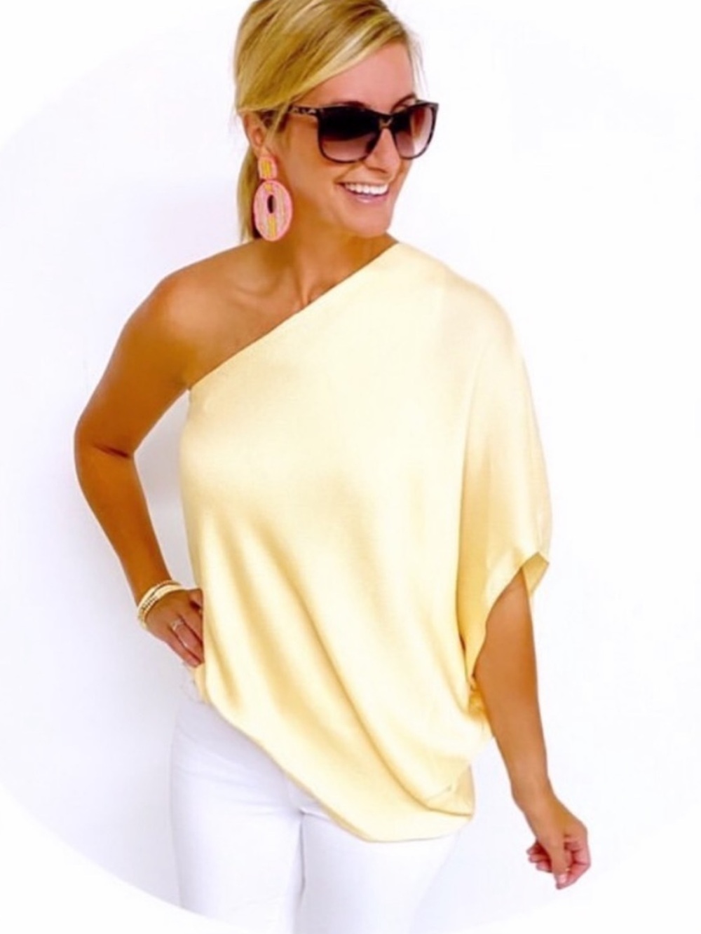Tyche Textured One Shoulder Top Yellow Size Medium
